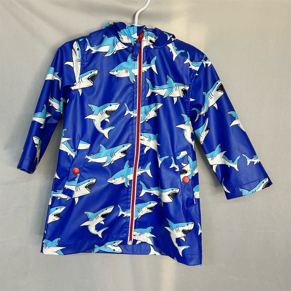 iXtreme Rain Jacket Toddler Boys 2T Blue Shark Print Hooded Full Zip - Picture 2 of 8